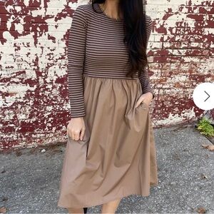 Striped Brown Midi Dress